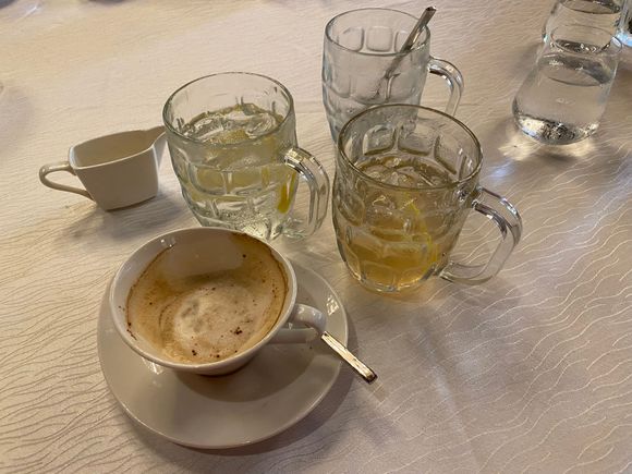 Cappuccino , gunner & iced water 