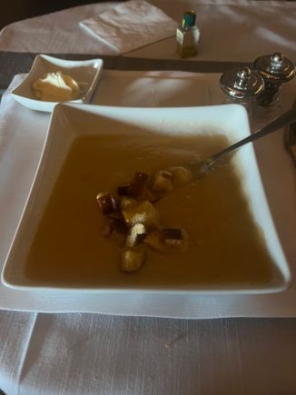 Solid beer cheese soup - not very salty 