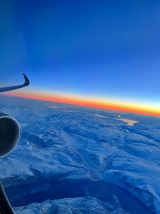 The sun actually rose in the west because of the time of year and route of the flight!
