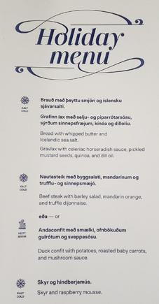 Dinner menu KEF-IAD.  I had the duck which was perfect.