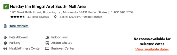 room not available, after searching for specific dates at web site