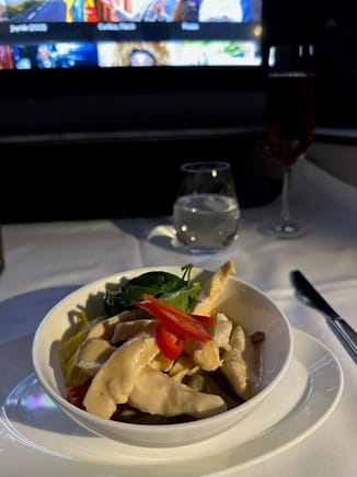 Thai Chicken Egg Noodles - the best "snack" / light meal in the sky I've ever had. Restaurant quality!