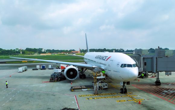 My Air France flight waiting at the gate at Singapore airport 