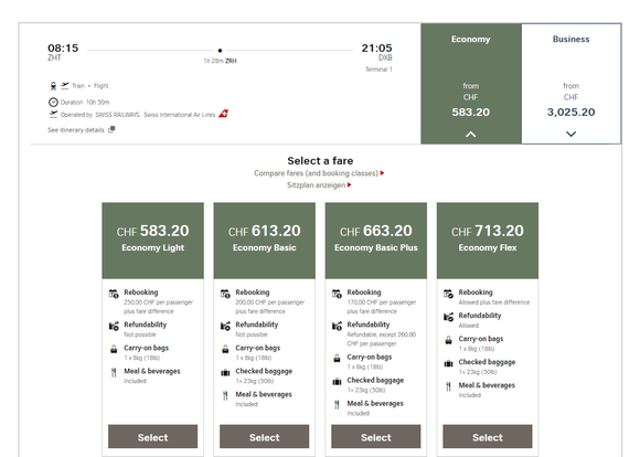 Available fares