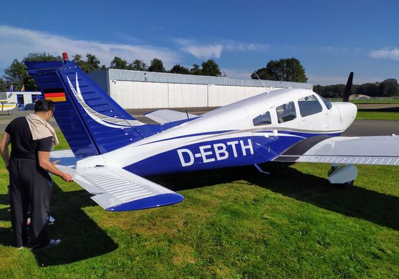 Our plane parked on the grass at Stadtlohn-Vreden airfield 