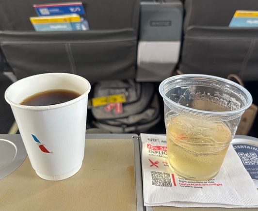 Black coffee and a Woodford & soda on SkyWest