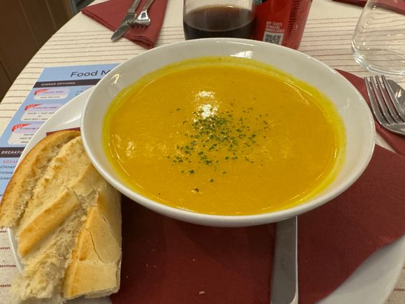 Soup on a train - hot but not very tasty