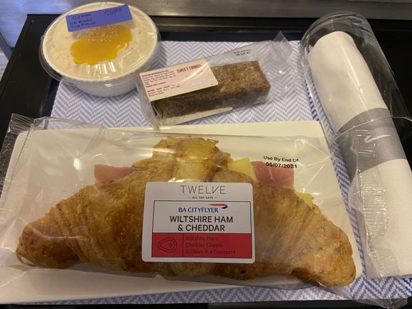 Band 3 brunch (Wiltshire ham and cheddar croissant, chocolate brownie, bircher muesli with orange and passionfruit compote)