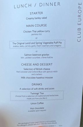 Rest of day LHR-SOF menu 