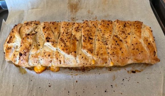 Breakfast Braid - eggs, cheese and ham wrapped in puff pastry 