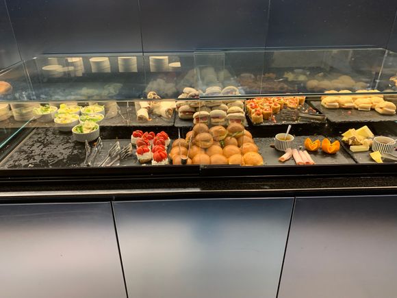 Cold savoury items. Hot food is available too. Greek meatballs and rice, moussaka and stuffed peppers.