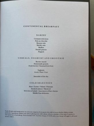 À la carte selection to order beverages
