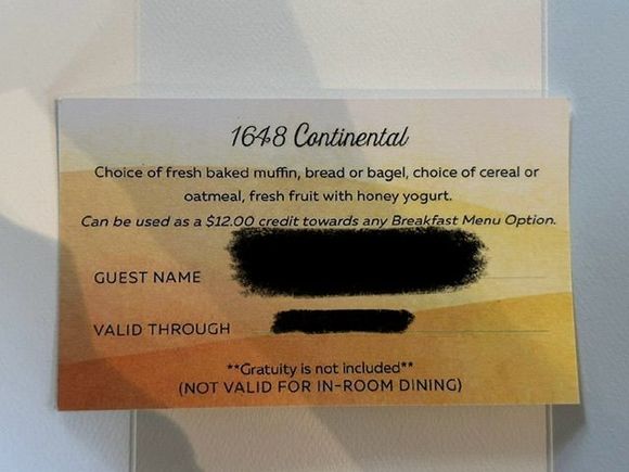 Platinum elite voucher card you receive at check-in (back).
