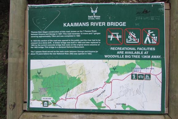 A rickety signboard right next to the Kaaimans River Bridge