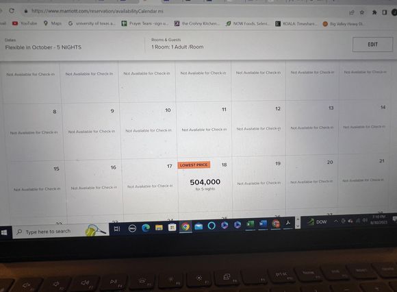 Example showing how Marriott is not truly giving the 5th night free. 