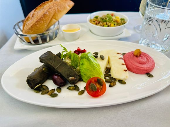 Mezze plate
vine leaves, beetroot hummus, mutabbal, grilled halloumi cheese, cherry tomato, Kalamata olives