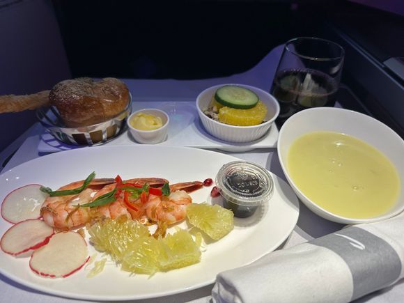 Starter was tiny, not bad, soup tasty and the cheese straw was great.