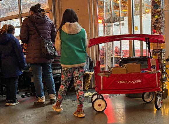 Girl Scout entrepreneurs taking a wagon full of cookies around to the dozen or so breweries in the six-block area

the mom looked very familiar, but we couldn’t place her until after her daughter asked if she could pet Buddy, and then asked his name … at which point she asked our last name

she’s our vet 