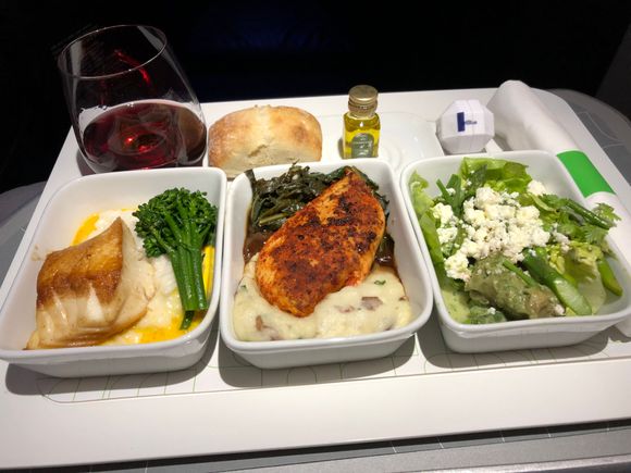 My 3/5 Delish Dishes: Pan-seared Seabass, Spicy Brick Chicken and Green Goddess Salad.
