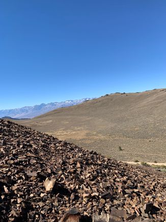 Rock scree on the trail. The signed explained why these were reddish while most of the mountains are white. Tough to walk on though. 