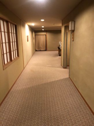 Hallway connecting cottages and onsen