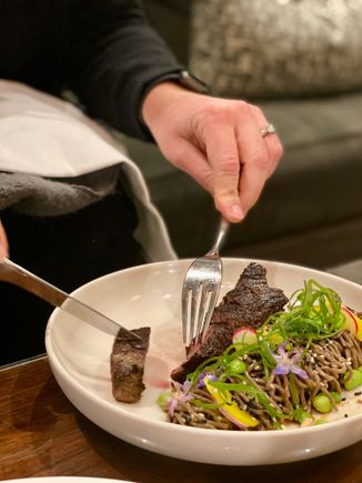 Steak and noodles done to perfection