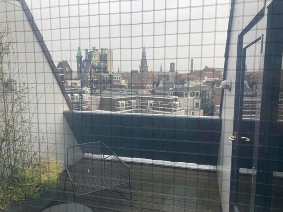 You can peep into the terrace : if you got nothing to hide : go agead but i bet this is done to keep watch and make sure things do not get out of hand ... it is Amsterdam and other hotels have had issues with visitors using  shrooms to get to the other side ....