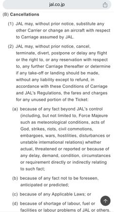 And this second screen shot seems to suggest that because they won’t provide my reserved seat, and it’s not because of factors outside of their control, then their rerouting options above would apply (from JL’s perspective)
