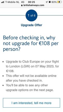 AMS-LGW 108 euro upgrade offer