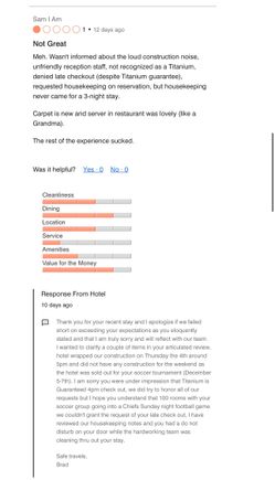 Four Points Sheraton MCI recent review with response from hotel