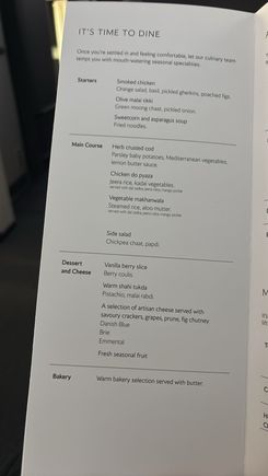 Surprised to see this menu for an 8:40am flight - I was expecting breakfast.