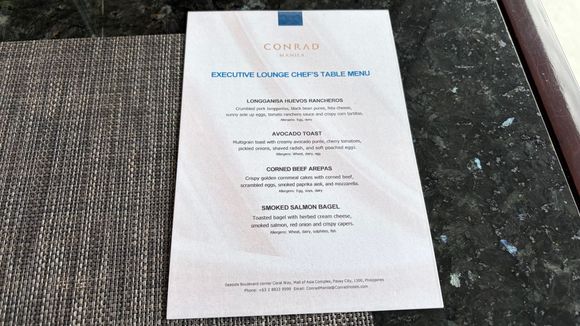 Executive Lounge ala carte menu, breakfast