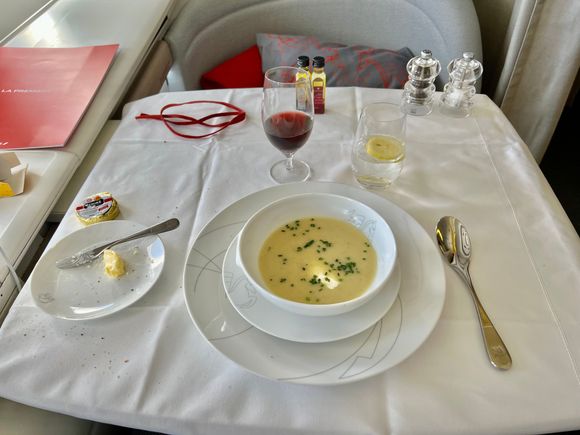 Soup (out of order) and red burgundy