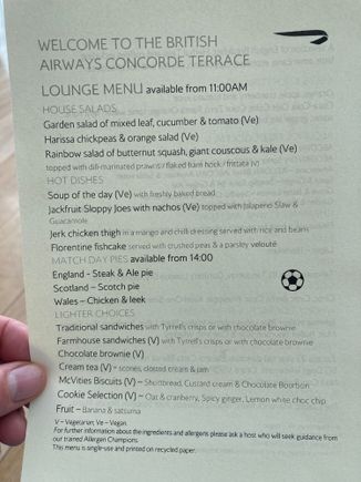 Concorde Lounge Menu