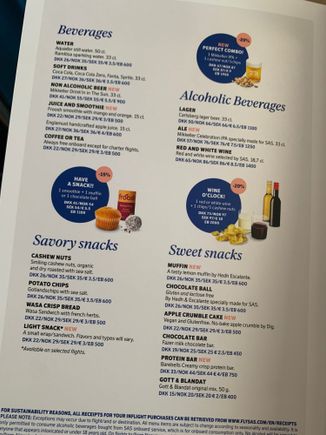 SAS Go short haul menu, summer/autumn 2024
