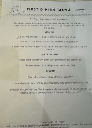 BA Seattle Lounge First Class menu, March 2025