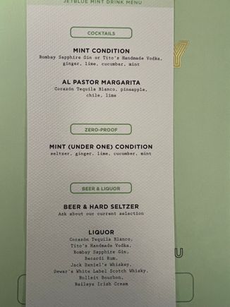 Westbound JFK - SFO Cocktail/Beer Menu.