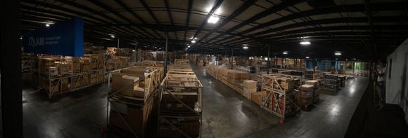 a panoramic of a small section of the warehouse