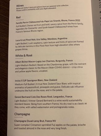 New TATL wine list starting January 2024