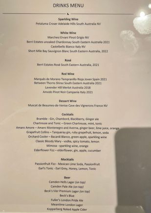 LHR T3 Qantas Lounge - menu