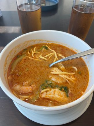 Entry level laksa in the buffet, quite nice but would have my late wife, Sarawakian, in high dudgeon on authenticity. I took remarkably few food photos, this one mostly to show the in laws