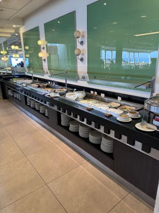 The breakfast offering was definitely sufficient. The big open room lacks ambience and is loud, but you do have a good view of the ocean. 