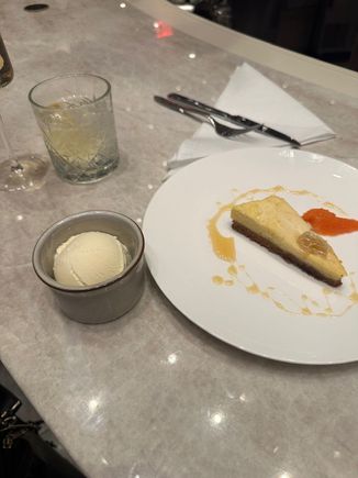 Dessert. Olive oil cake > ricotta cheesecake. 