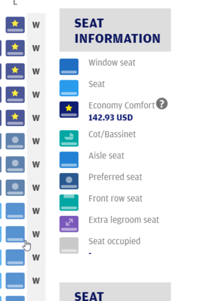 Inbound on AY1, all are open other than Economy Comfort
