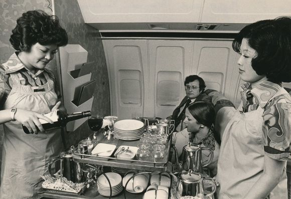 Inflight service aboard Boeing 707, c. 1970