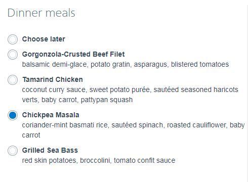 JFK-SFO meal choice in J