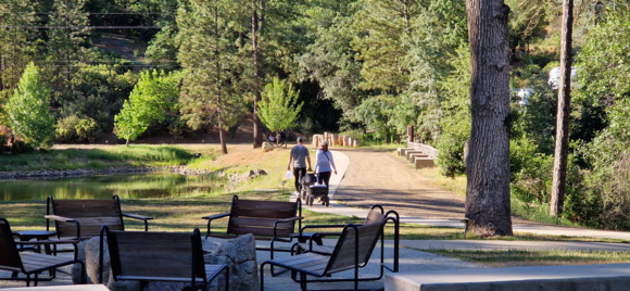 View from the Clubhouse terrace during Happy Hour, with guests on their way to their suites.