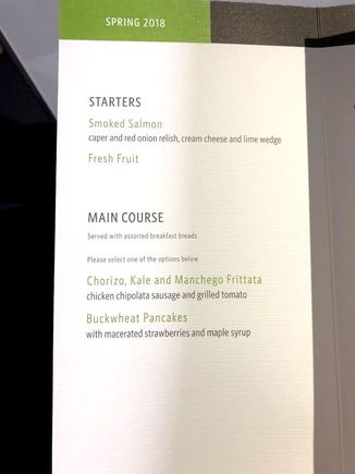 You can see my full post about this terrible meal LAX-MEX.  The pancakes tasted like frozen toaster pancakes and the services was austere as well.  It was impressive to board and find a printed menu and pre-departure ON or Prosecco served in D1 glassware on this regional F/J flight. 