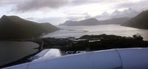 Dutch Harbor proper off the left wing