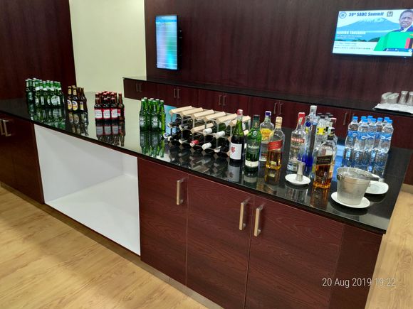 Drinks. There's a small fridge next to the food, and a coffee machine not shown